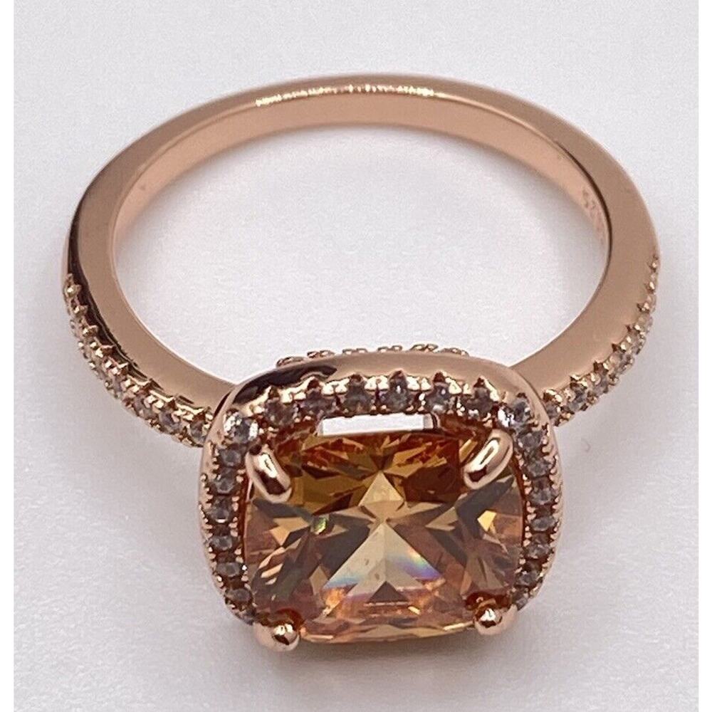 925 Sterling Silver Rose GP 3.5Ct Pink CZ Morganite Asscher Cut Ring 7